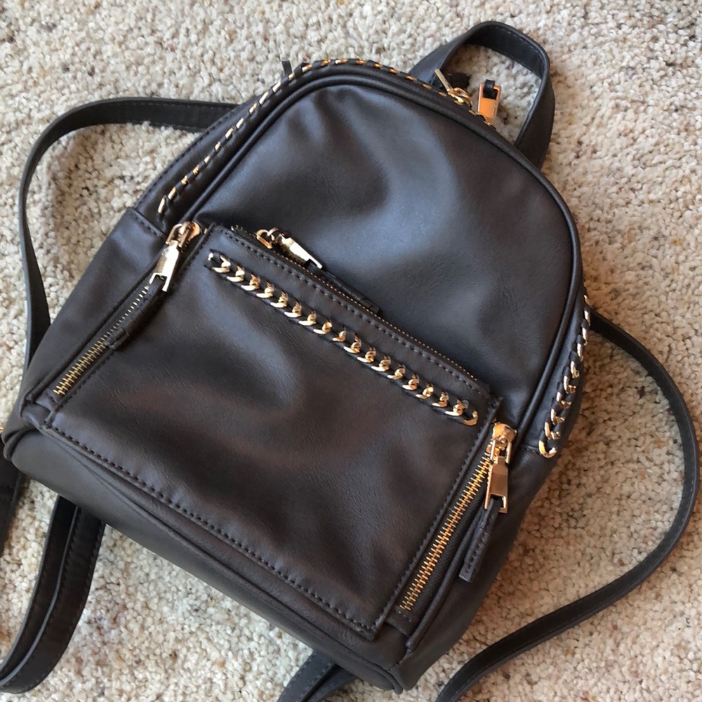 Gray Faux Leather Mini Backpack